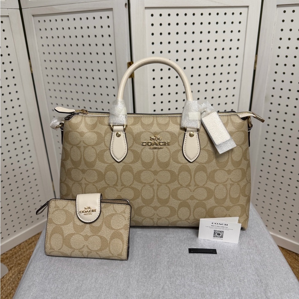 Coach Georgia Satchel Signature Canvas BUNDLED w/ Matching Wallet Handbag NWT